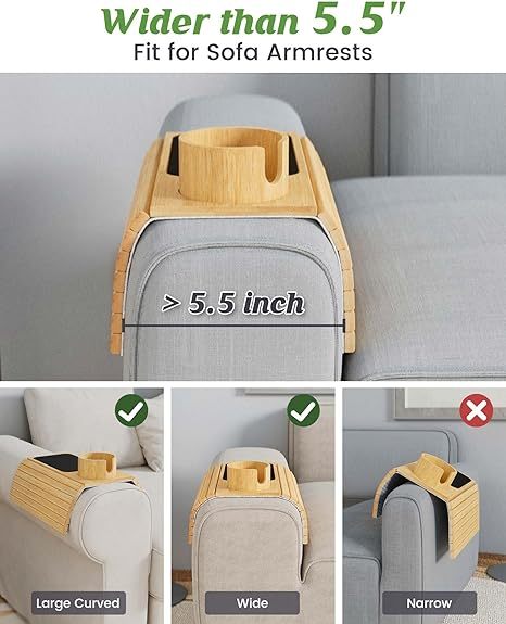Eco-friendly bamboo armrest tray for drinks, snacks, and gadgets